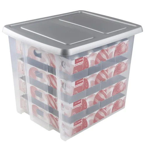 Sunware Weihnachtsbox Nesta 45L mit Einsatz für 64 Kugeln transparent grau