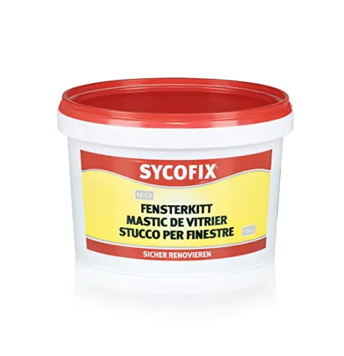 SYCOFIX Fensterkitt 750 g, für Holzfenster, gebrauchsfertiger Glaserkitt, Reparaturkitt, Dichtungskitt, innen und aussen, beige, für die Einfachverglasung von Fenstern, weichplastisch