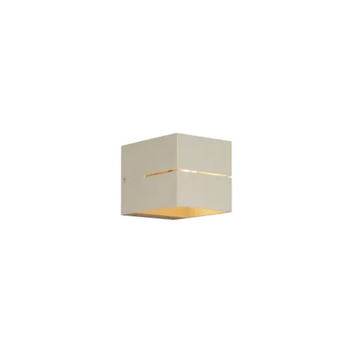 Qazqa Modern Wandleuchte, Wandlampe - Transfer - Beige, Quadratisch, max. 8W, Geeignet für LED, 9.7cm, Ideal als Flur und Wohnzimmerlampe