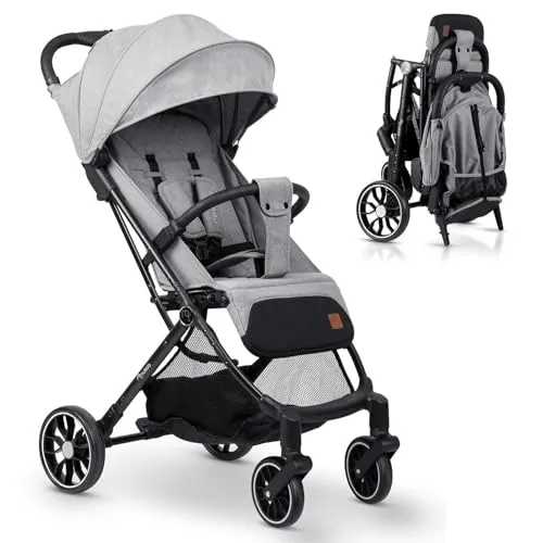 Nukido Kinder Wagen Kinderwagen Babywagen Bis 15 kg Große Räder Sitzbuggy Buggy Zusammenklappbar Handgepäck Leicht Verstellbare Rückenlehne Grau
