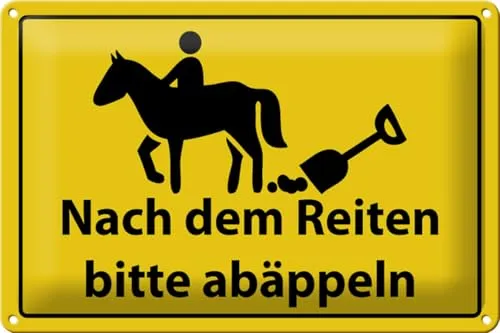 Schild Blech 30x20 cm - Made in Germany - Nach Reiten bitte abäppeln Metall Deko Schild