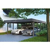 Doppelcarport SKAN HOLZ Friesland Set 4 - Gartenhäuser, Geräteschuppen & Carports – Robustes Doppelcarport mit Aluminium-Dachplatten, ideal für den Schutz von Fahrzeugen und zusätzlichen Stauraum im Geräteraum.