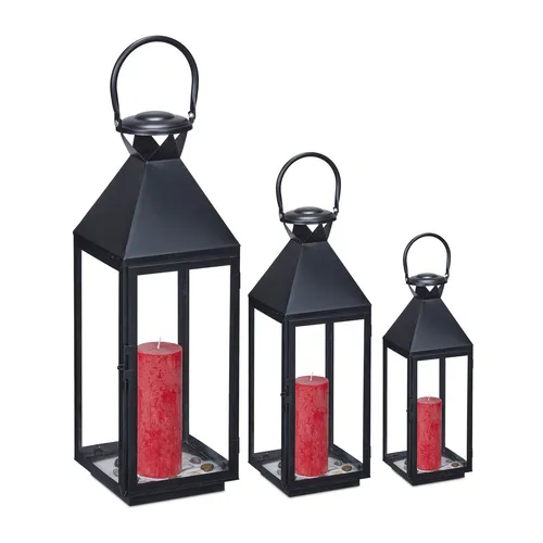 Laternen Set Dekolaternen Gartenlaternen - 3 Größen in Schwarz - Laternen & Windlichter: 3-teiliges Set aus robustem Eisen und Glas, ideal für stimmungsvolle Beleuchtung im Innen- und Außenbereich.