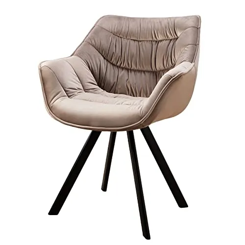Riess-Ambiente Polsterstuhl THE DUTCH COMFORT greige/schwarz - Polsterstuhl im Retro-Stil mit Armlehnen aus Samt und einem stabilen Metallgestell, ideal für stilvolle Esszimmer.