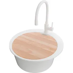 PRIMAGRAN Granitspüle Weiß 50x50cm mit Armatur und Zubehör