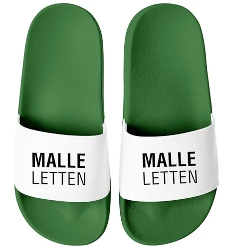MoonWorks® Badeschlappen Herren Malle-Letten Outfit Accessoires Urlaub Badelatschen Lustig mit Spruch Unisex Badeschuhe Gruen-weiss 42