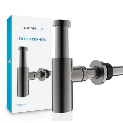 Bächlein Design Siphon Universal für Waschbecken & Waschtisch [Anthrazit] – Premium Siphon mit einfacher Reinigung - Dieser hochwertige Siphon aus Edelstahl und Messing überzeugt durch einfache Montage und Reinigung. Mit passgenauen Dichtungen und einer 5-Jahres-Garantie ist er die ideale Wahl für jeden Haushalt.