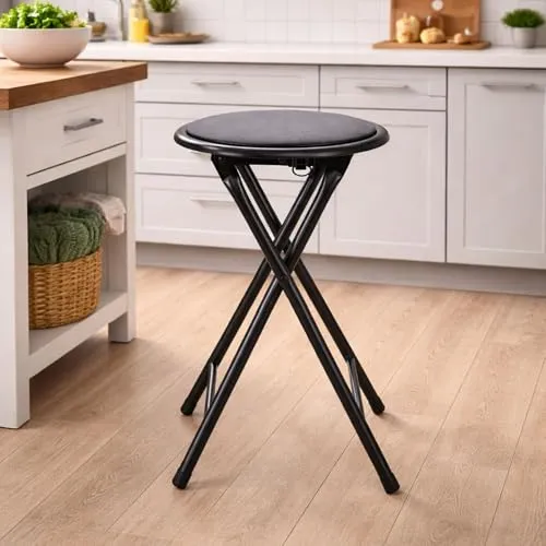 Mojawo Küchen Klapphocker Hocker Sitzhocker Sitzfläche Rahmen aus Metall mit PU Polster Schwarz klappbar Ø30cm rutschfest Klappsitz