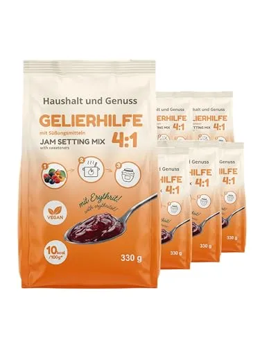 Haushalt und Genuss Gelierhilfe 4:1 mit Erythrit Alternative zu Gelierzucker 10 kcal für 1,3 bis 1,5kg Früchte Diabetiker Keto Low Carb Vegan zahnfreundlich 330 g (6er Pack (6x330g))