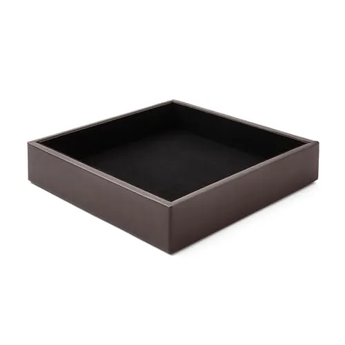 Eglooh - Minerva - Taschenleerer Leder Dunkel Braun - Schreibtisch-Organizer mit modernem Design - Ablagefach für Schlüssel, Münzen, Schmuck - cm 16,5 x 16,5 - Made in Italy