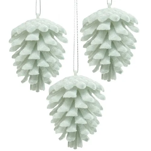Tannenzapfen Deko Zapfen Weiß Hängend 7cm 6er Set - Stimmungsvolle Weihnachtsdeko: 6er Set hängende Tannenzapfen in weiß, ideal für festliche Anlässe. Perfekte Ergänzung für Ihren Christbaum!