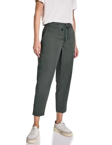 STREET ONE Damen A378683 Cargo Hose, marshy Green - Damen-Hosen im Loose Fit mit elastischem Bund, ideal für trendbewusste Looks und hohen Tragekomfort dank Baumwollmix mit Stretchanteil.