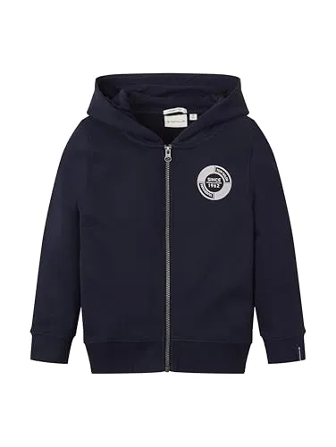 TOM TAILOR Sweatjacke für Kinder - Casual Jacke in navy/weiß, aus 100% Baumwolle, ideal für Alltag und Freizeit, mit praktischem Reißverschluss und Logoprint.