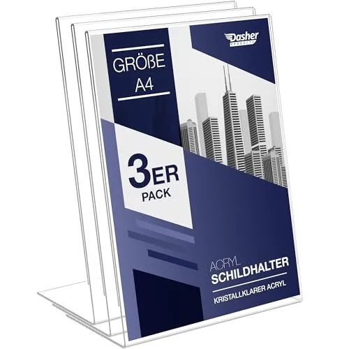 Dasher Products Schilderhalter mit abgeschrägter Rückwand, A4 Premium Portrait Werbetafel, Tisch Aufsteller, Rahmen im Staffelei-Stil, Plastik Broschürenhalter für Haus, Büro, Geschäft, Laden