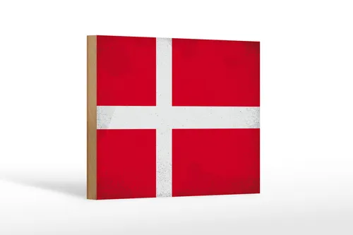 Holzschild Flagge Dänemark 18x12cm Flag of Denmark Vintage Deko Schild