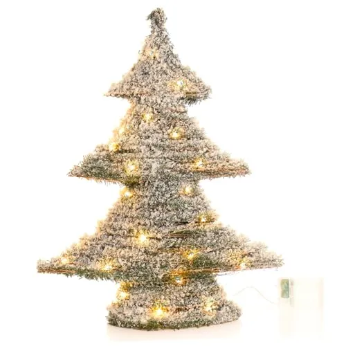 com-four® Künstlicher Weihnachtsbaum beschneit mit Beleuchtung und Timer, Tanne mit Kunstschnee und 40 warmweißen LEDs, Weihnachtsdeko, Stimmungslicht für Weihnachten (01 Stück - Grün - Baum 50cm)