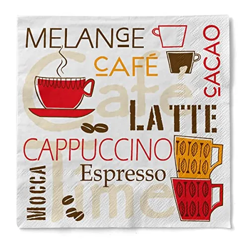 Sovie HOME Serviette CAFÈ LATTE aus 3-lagigem Tissue, 33 x 33cm, 1/4 Falz, 20 Stück, Kaffee Design, Kaffeetassen Muster, Tischdeko Frühstück Brunch