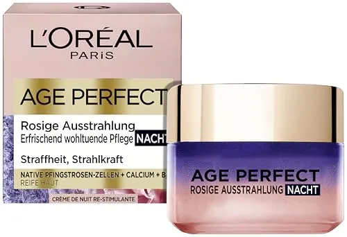 L'Oréal Paris Age Perfect Golden Age Nachtpflege 50ml - Nachtpflege für eine ebenmäßige & strahlende Haut, angereichert mit Pfingrosen-Zellen und Calcium für frische Ausstrahlung und verbesserte Spannkraft.