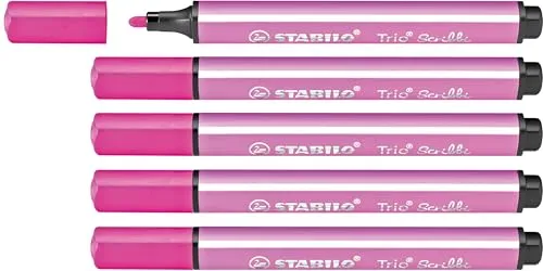 STABILO - Gefederter Dreikant-Filzstift - Trio Scribbi - 5er Pack - rosa