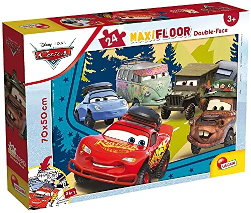 Lisciani – DISNEY – Autos – Maxi-Puzzle für Kinder ab 3 Jahren – 24 Teile – 2 in 1 doppelseitige Vorder-/Rückseite mit farbiger Rückseite – fördert die Kreativität