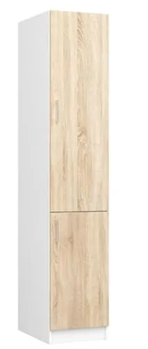 BDW - Vorratsschrank Küche - Küchenschrank Schmal - Schrank 40 cm breit, 205 cm hoch, 57 cm tief - Geräumiger Hochschrank für Vorräte, Küchenutensilien und mehr - Küchenschrank Weiss/Eiche Sonoma