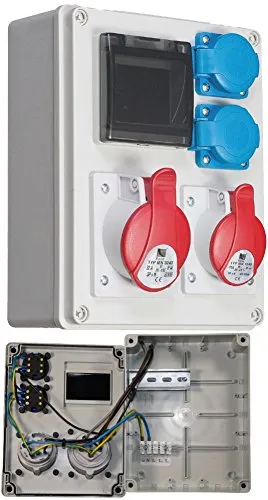 Baustromverteiler 1 x CEE 32A 1 x CEE 16A 2 x 230 V - Steckdosen & Zubehör, wetterfest mit IP44 Schutzart und robustem ABS-Gehäuse, ideal für Baustellen und professionelle Anwendungen.
