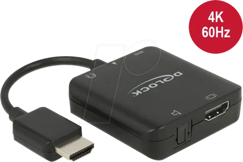 Delock HDMI Audio Extractor 4K 60 Hz - Kompakter HDMI-Audio-Extractor - HiFi-Kabel, ermöglicht die Extraktion von Audiosignalen in 4K 60 Hz für optimale Klangqualität bei Film- und Musikgenuss.