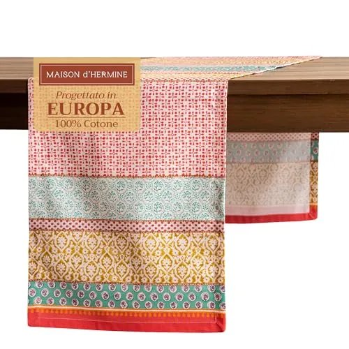 Maison d' Hermine Tischläufer 50cm x 150cm 100 % Baumwolle, dekorativer, waschbarer Oster-Tischläufer für Küche, Party, Hochzeit, Restaurant und Camping, Provence – Frühling/Sommer