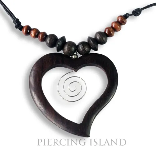 Herz GLÜCKSBRINGER Handarbeit Halskette längenverstellbar Holz Anhänger N242