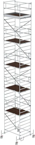 Rollgerüst Aluminium 1,35 x 1,80 x 10,45m - Stabil und leicht, mit Fahrbalken und Doppel-Plattform für sicheres Arbeiten in der Höhe. Ideal für Bau- und Renovierungsprojekte.