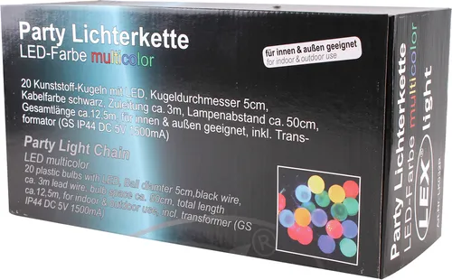 LED Party Lichterkette 20 Kugeln Ø5cm bunt Biergarten Festzelt Gartenbeleuchtung