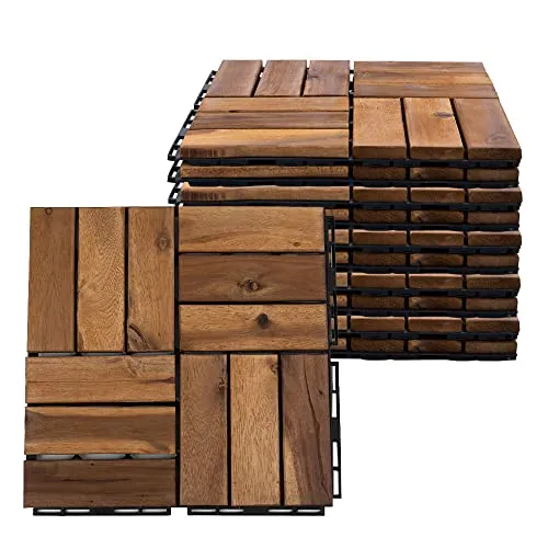 Holzfliese Akazie 30 x 30 cm - Rutschfeste Terrassenplatten mit Klicksystem - Außenanbau: Wetterfeste Akazienholzfliesen mit rutschfestem Design und einfachem Klicksystem für schnelle Verlegung. Perfekt für Balkon und Terrasse, 10er Set.