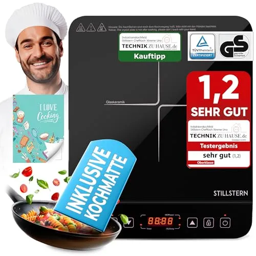 Stillstern Doppel-Induktionskochplatte - Induktionskochfeld mit Timer - Kochfelder mit 2100W Leistung, schnelles Aufkochen und praktische Lautlos-Funktion für stressfreies Kochen.