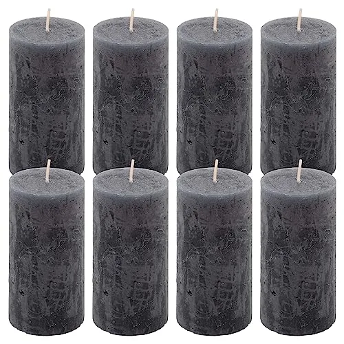 Rustik-Kerze Höhe 10 cm Ø 5 cm lange Brenndauer Rund-Kerze Säulenkerzen Kerzen-Deko Tafelkerzen Weihnachts-Kerzen Hochzeits-Deko (anthrazit, 8)