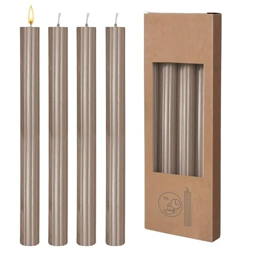 Echtwachs Stabkerzen geriffelt 8er Pack - braun - Festtags Tafelkerzen Set 25 cm Höhe - Kerze für Advent Weihnachten Nikolaus Hochzeit Geburtstag Deko