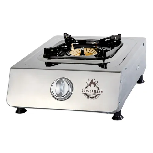 Gaskocher aus Edelstahl mit Turboeffekt 1-flammig 5,5 KW mit Piezo-Zündung