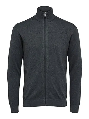 SELECTED HOMME Sweatjacke SLHBERG FULL ZIP CARDIGAN - Herren Strickjacke aus 100% Baumwolle, ideal für Büro und Freizeit, mit Stehkragen und Reißverschluss für vielseitige Kombinationsmöglichkeiten.
