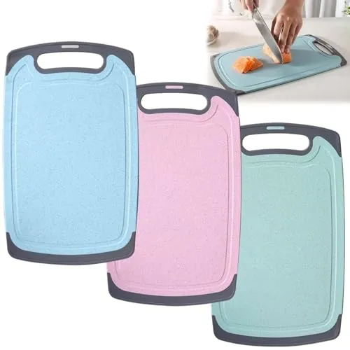 Stk Schneidebrett Set, Schneidebretts Rutschfest Spülmaschinenfest, Küchenbrett Cutting Board Camping Schneidebrett Kunststoff Antibakteriell Chopping Board mit Aufhängeloch Wiederverwendbar 3