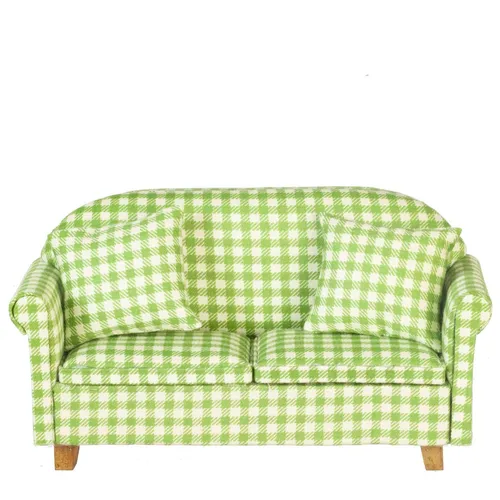 Puppenhaus Hellgrün Gingham Kariert Sofa Miniatur Wohnzimmer Möbel