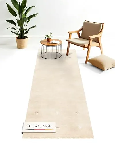 carpetfine Wollteppich Gabbeh Uni - Handgewebter Teppich aus reiner Wolle - Flachgewebe-Teppiche mit Tiermotiven, handgewebt aus weicher Schaf- und Ziegenwolle, ideal für Schlaf-, Flur- und Wohnräume.