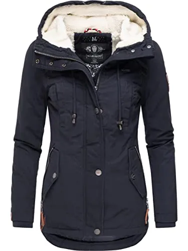 MARIKOO Damen Winterjacke mit Kapuze Bikoo Blau Gr. S - Damen-Mantel mit kuscheligem Teddyfleece Innenfutter, wasserabweisend und tailliert für eine perfekte Passform - ideal für kalte Wintertage!