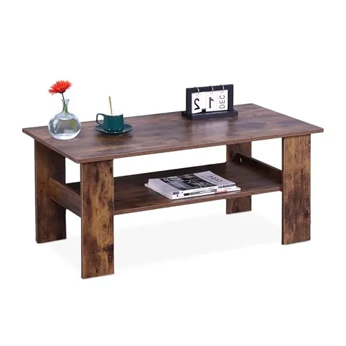 relaxdays Couchtisch mit unterer Ablage, Holzoptik
