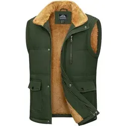 MAGCOMSEN Herren Weste Gefüttert Ärmellos Fleece Thermo Armeegrün L