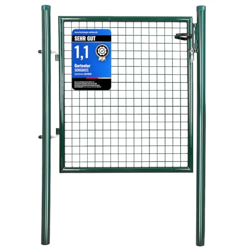 SONGMICS Gartentor aus verzinktem Stahl, robust und abschließbar, 87 x 90 cm - Gartentor aus hochwertigem, rostbeständigem Stahl, ideal zur Grundstücksabgrenzung. Inklusive zwei Türpfosten und Schlosskasten für einfache Montage.