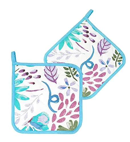 Lashuma Topflappen Set, 2 Stück Topf Untersetzer 20x20 cm, Baumwoll Topfhalter bunt Aquarell