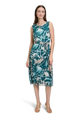 Betty & Co Damen Kleid - Freizeitkleid für Damen mit tropischem Muster, stilvolles Plissee-Design und figurumspielende Passform – ideal für sommerliche Outfits und besondere Anlässe.