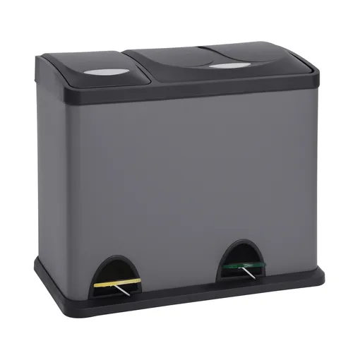 SVITA TC2Combo26 Küchen-Eimer 26L - Grau, 2er-Mülleimer für Mülltrennung - Haushaltszubehör - Praktischer 26L Treteimer mit 2 Fächern (18L + 8L) für einfache Mülltrennung. Hygienisches Entleeren und leise Deckel-Öffnung sorgen für Komfort im Alltag.