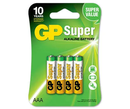BATERIA SUPER ALKALINE AAA 1.5V - 4 Stück GP Battery - Batterien für langlebige Energieversorgung, ideal für Geräte mit hohem Energiebedarf.