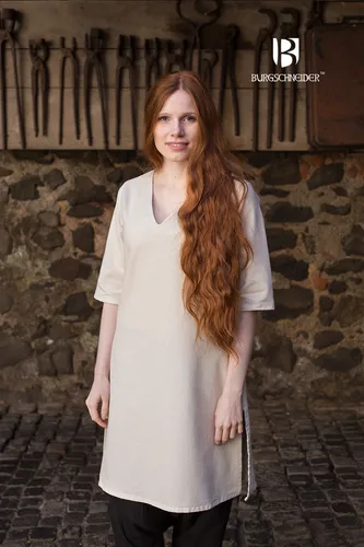 Untertunika Lagertha Natur S - Elegante Baumwoll-Tunika - Die Untertunika Lagertha mit kurzen Ärmeln und großzügigen Schlitzen bietet optimale Bewegungsfreiheit. Hergestellt aus 100% Baumwolle, ideal für stilvolle Kostüme.