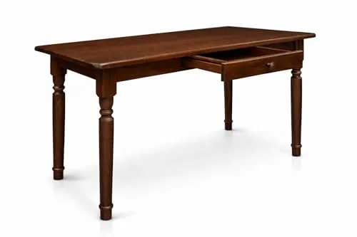 Massiver Kiefernholz Esstisch mit Schublade (50x80, Nussbaum)